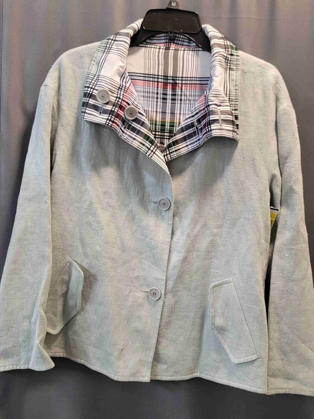 Akris Punto Green Lightweight Plaid Lined Collar Jacket Size US 8 B54